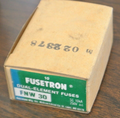 BOX of 10 / BUSS FNW30 FUSETRON FUSES / 30A / 250VAC