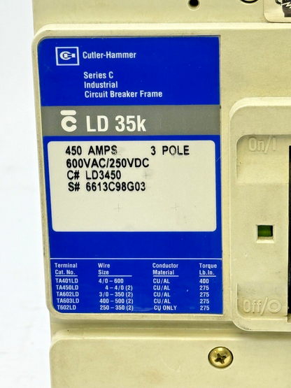 CUTLER-HAMMER - LD3450 - CIRCUIT BREAKER W/ 450A TRIP UNIT -450 A,600VAC, 3 POLE