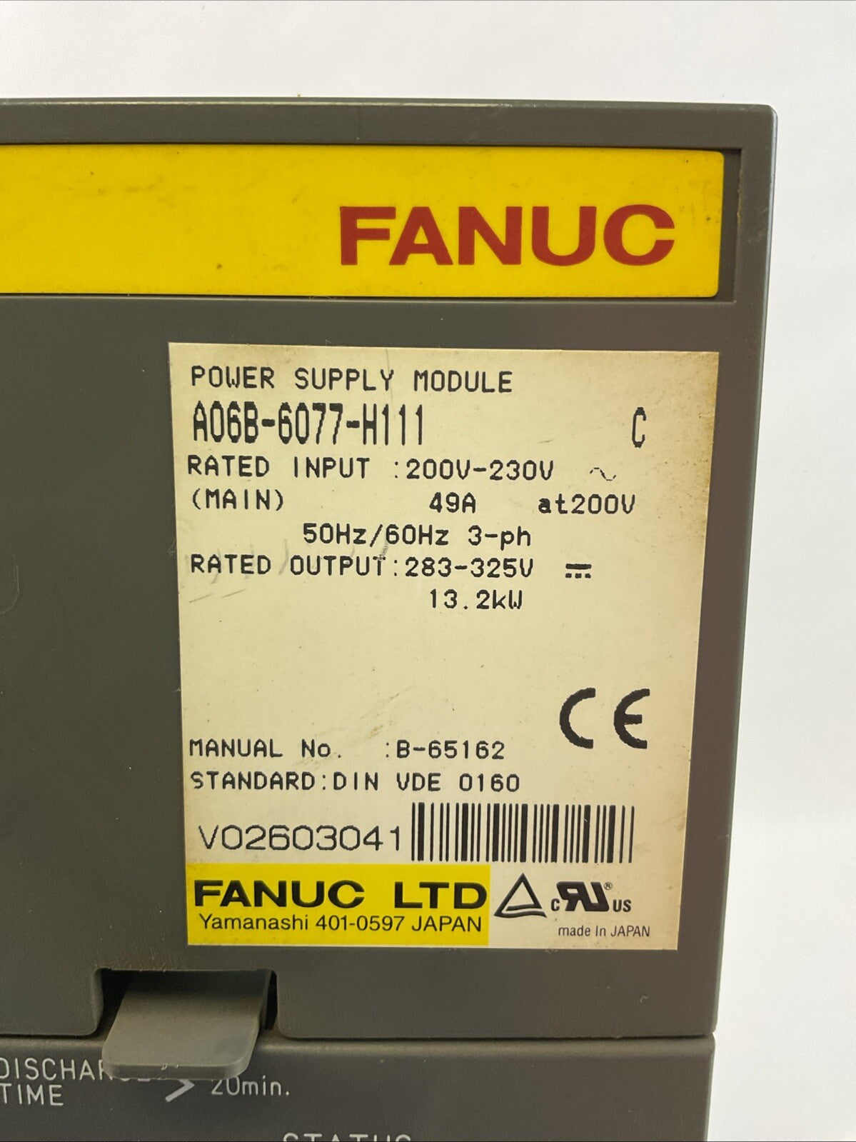 FANUC A06B-6077-H111 POWER SUPPLY SER C INPUT 200-230VAC 49A OUTPUT 283-325VDC