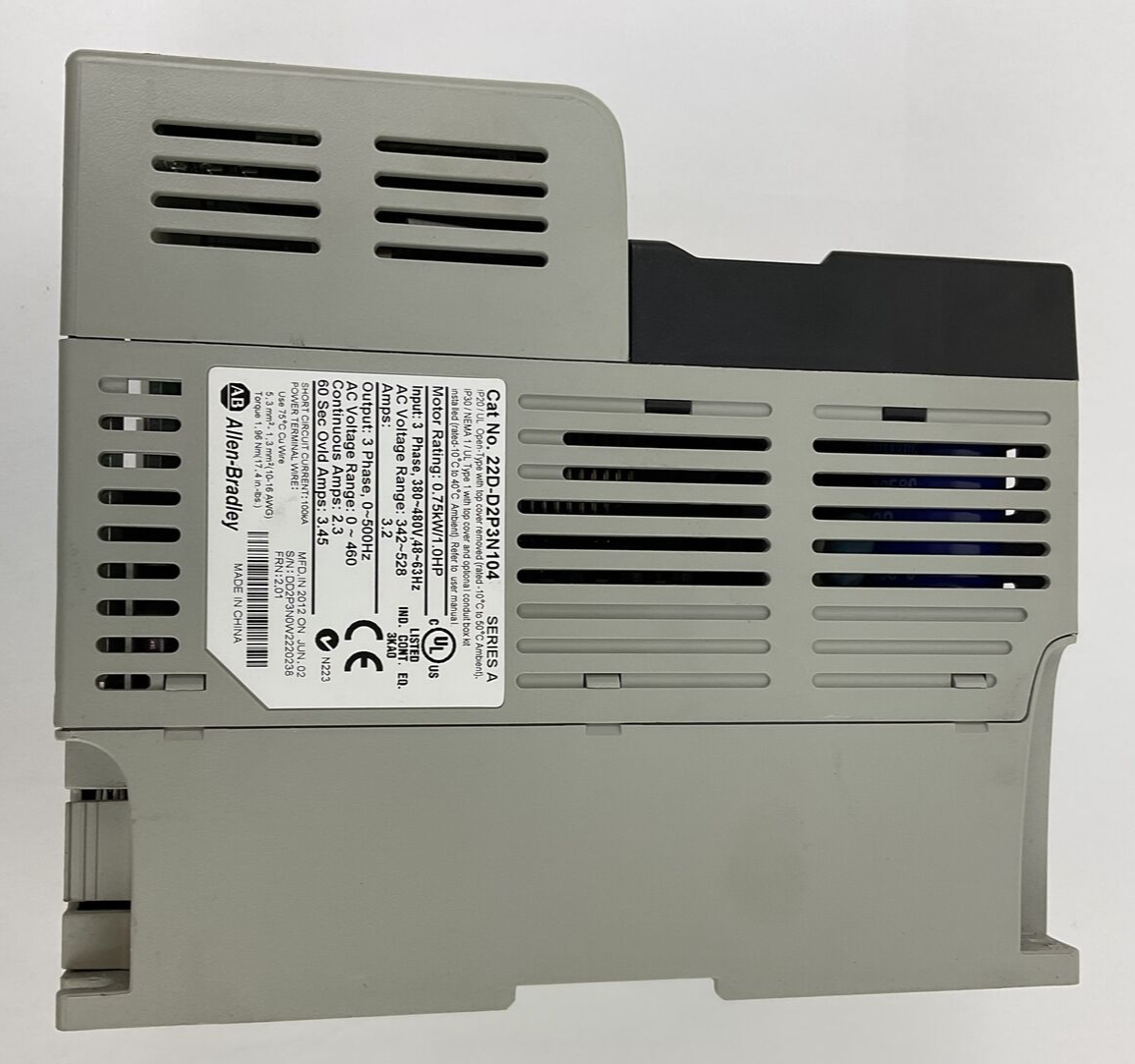ALLEN BRADLEY 22D-D2P3N104 POWERFLEX 40P 3PHASE 3.2A FRN:2.01  SER.A 1HP