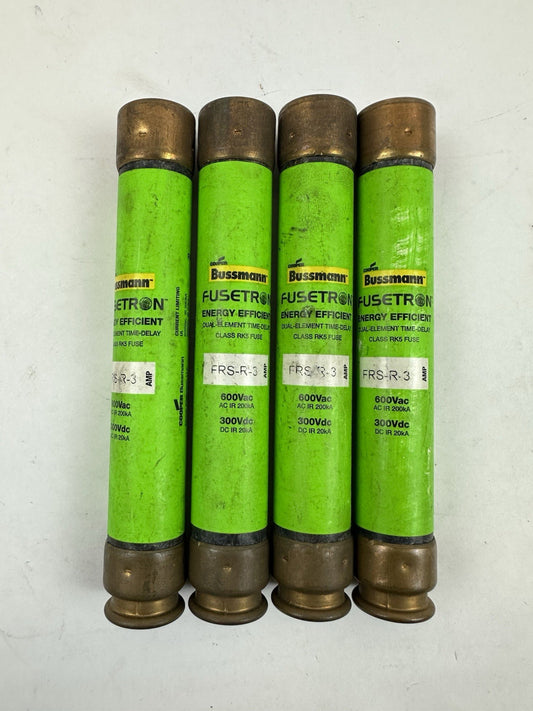 COOPER BUSSMANN FRS-R-3 3A FUSETRON TIME-DELAY CLASS RK5 600V FUSE LOT OF 4