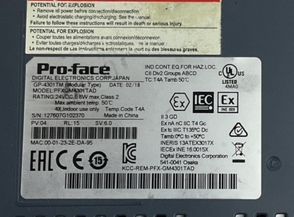PRO-FACE KCC-REM-PFX-GM4301TAD TM CONTROLLER 24VDC PFXGM4301TAD