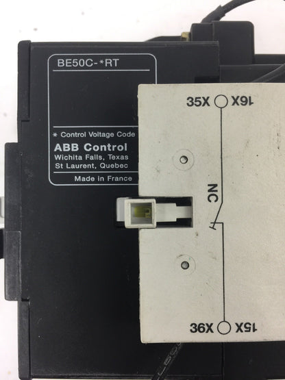 ABB BE50 CONTACTOR 600V 65A 3 POLE COIL 24VDC WITH CA L7 & CD L7 AUXILIARY CONTA