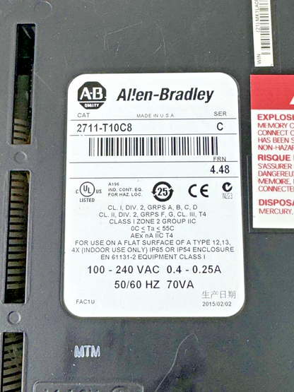 ALLEN-BRADLEY - 2711-T10C8 SER. C/FRN 4.48 - PANELVIEW 1000 ASSEMBLED TERM