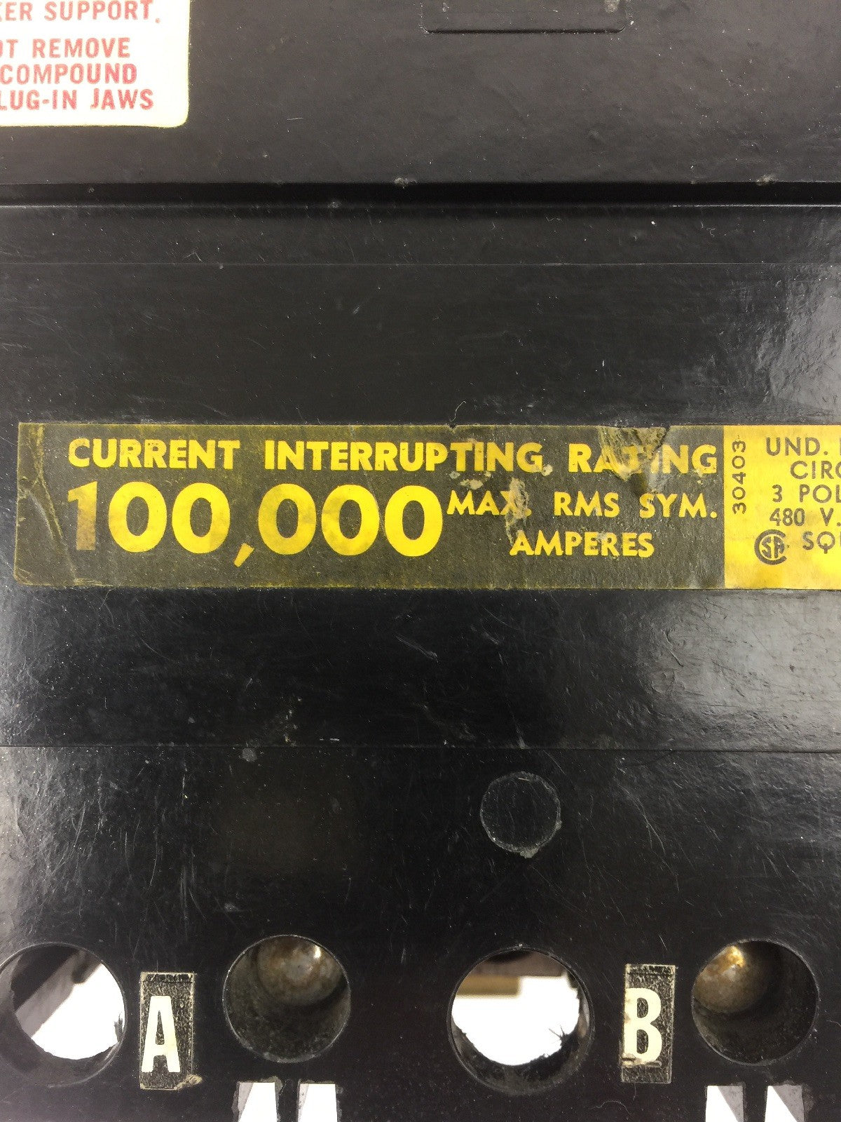 SQUARE D IFB34040S CIRCUIT BREAKER 480 VAC 40 AMP 3 POLE TYPE IFB SPECIAL MADE