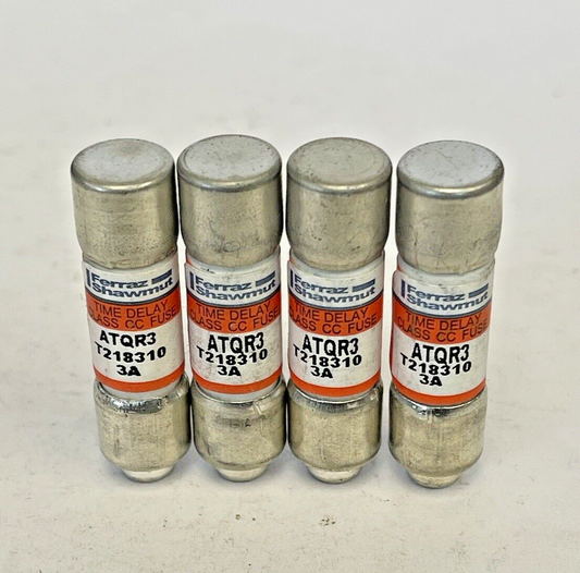 FERRAZ SHAWMUT *LOT OF 4* - ATQR3 - 3AMP, 600 VAC, TIME-DELAY, CLASS CC FUSES