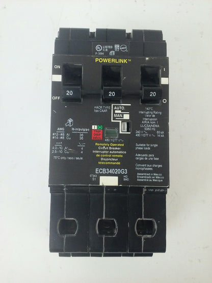 SCHNEIDER SQUARE D ECB34020G3 TYPE ECB BOLT-ON CIRCUIT BREAKER 3P 20A 480Y/277V