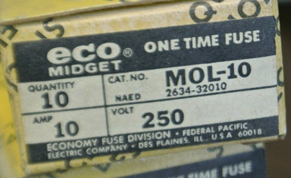 BOX of 10 / ECONOMY / ECO / FPE MOL-10 MIDGET FUSE / 10A / 250V