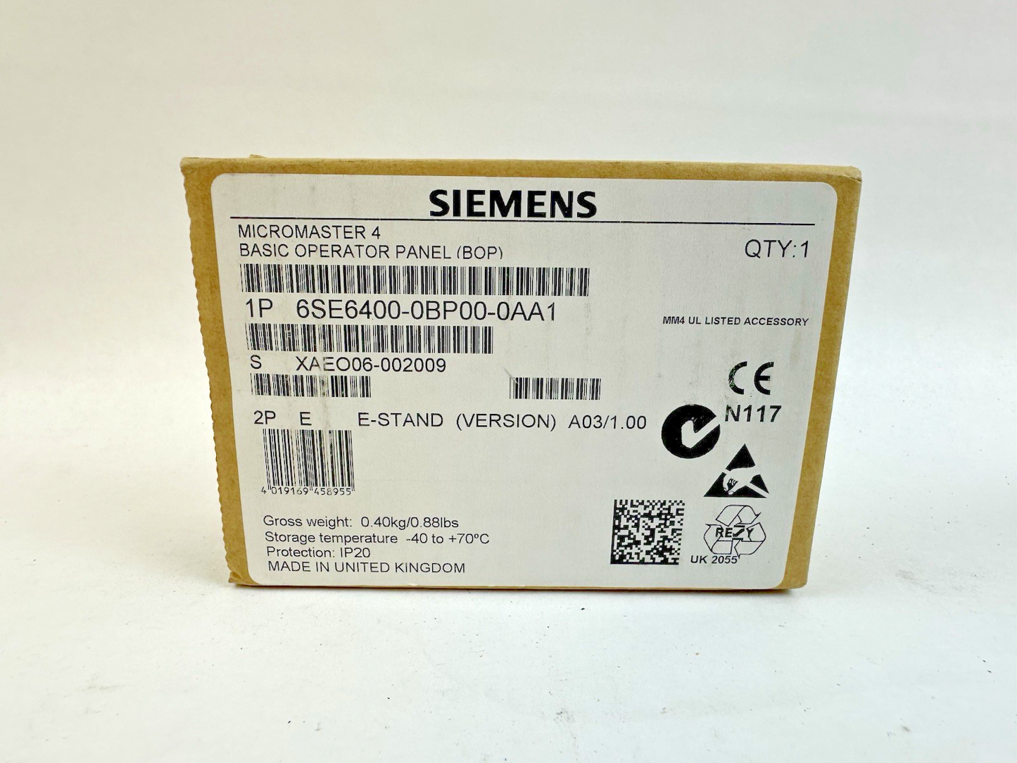 SIEMENS 6SE6400-0BP00-0AA1 MICROMASTER 4 BASIC OPERATOR PANEL E-STAND V A03/1.00