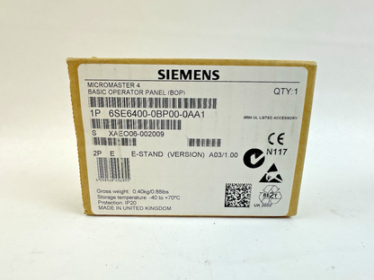 SIEMENS 6SE6400-0BP00-0AA1 MICROMASTER 4 BASIC OPERATOR PANEL E-STAND V A03/1.00