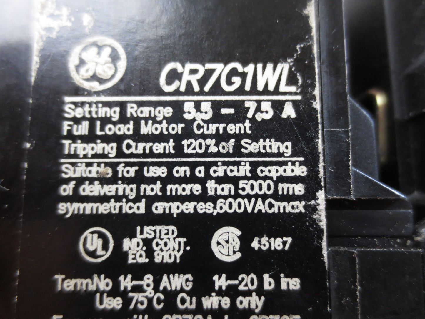 GE CR7ZB CONTACTOR + CR7G1WL OVERLOAD RELAY