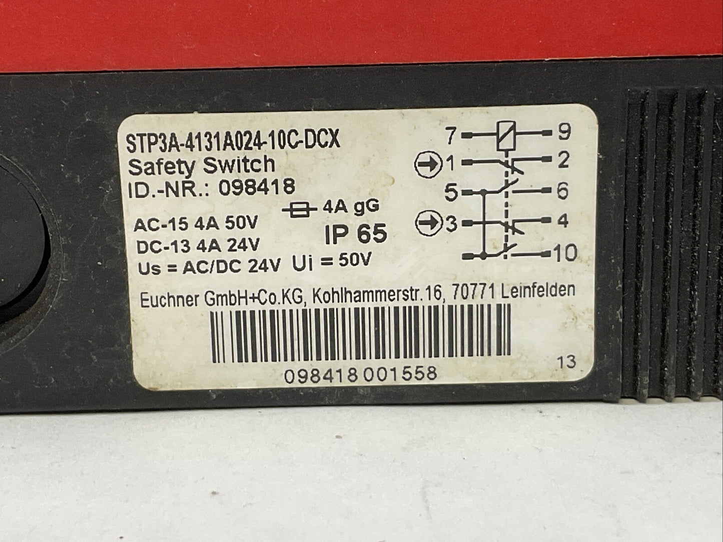 EUCHNER STP3A-4131A024-10C-DCX SAFETY SWITCH AC-15 4A 50V DC-13 4A 24V