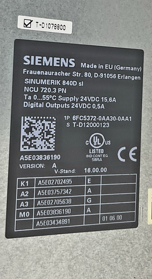 SIEMENS 6FC5372-0AA30-0AA1 CONTROL UNIT 24VDC 15.6A