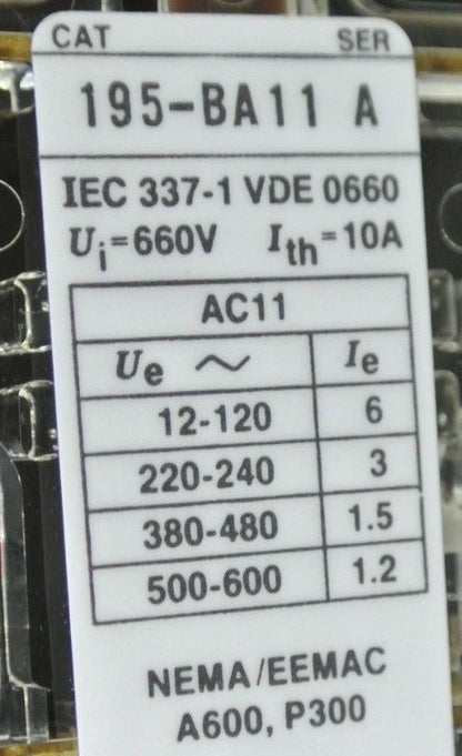 ALLEN-BRADLEY 195-BA11 AUXILIARY SWITCH CONTACT - NEW SURPLUS - LOT of 2