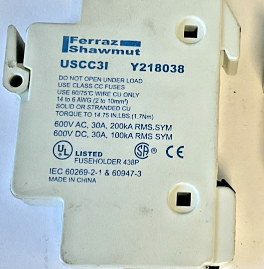 FERRAZ SHAWMUT USCC3I FUSE HOLDER 30A 600VAC 600VDC