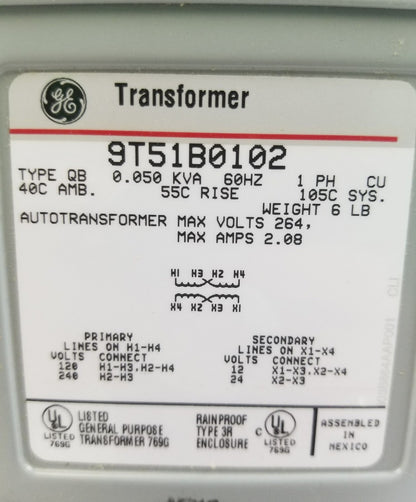 New GE 9T51B0102 Buck Boost Transformer GT1095 - 120x240V, 0.050 kVA