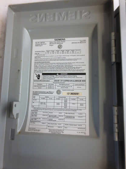 SIEMENS HNF361 HEAVY-DUTY SAFETY SWITCH - 600VAC, 30A, 250VDC