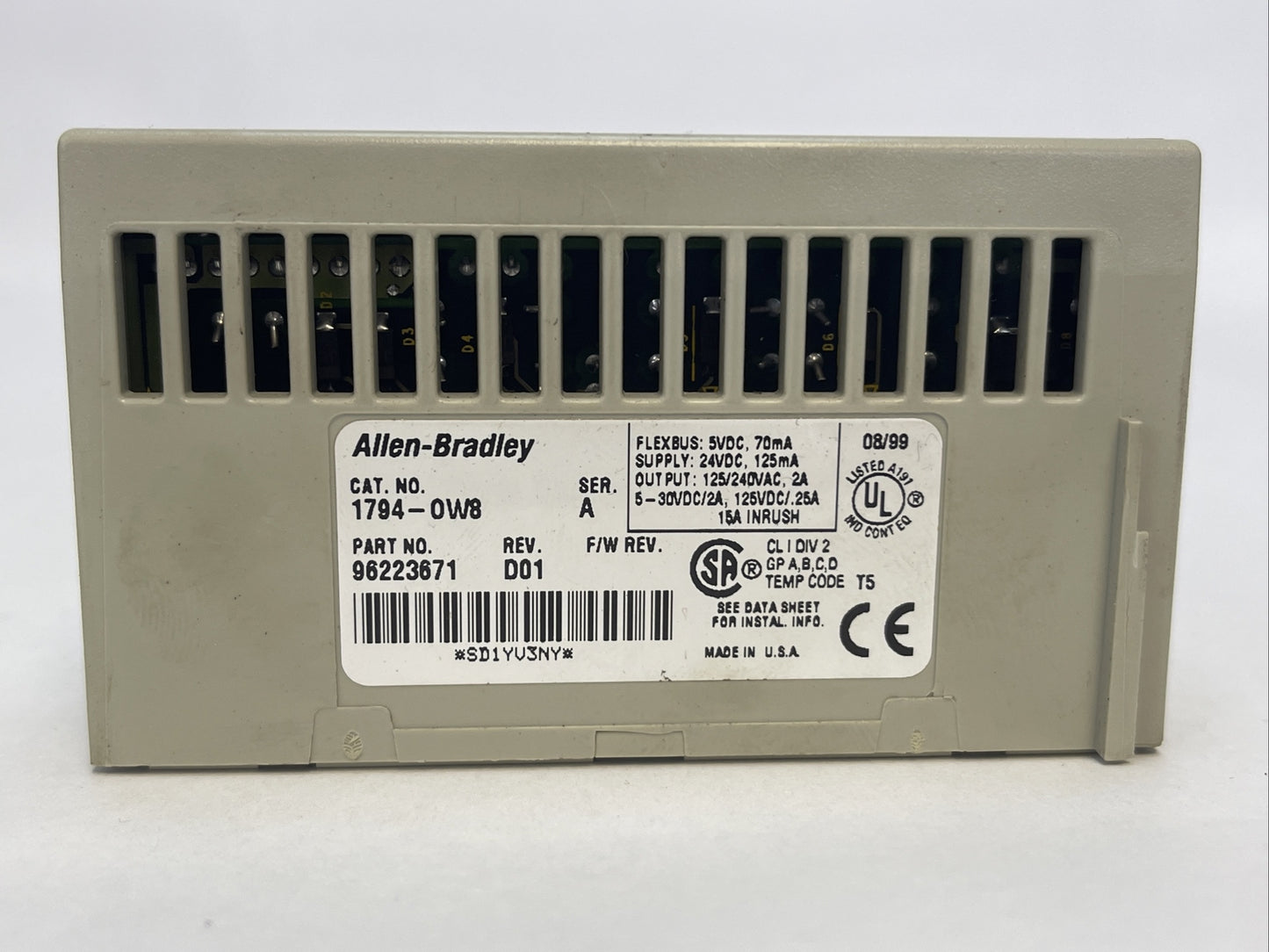 ALLEN BRADLEY 1794-OW8 RELAY OUTPUT MODULE REV D01 SUPPLY 24VDC FLEXBUS 5VDC
