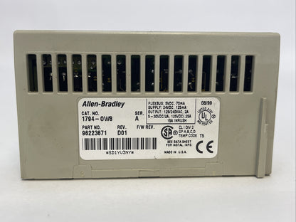 ALLEN BRADLEY 1794-OW8 RELAY OUTPUT MODULE REV D01 SUPPLY 24VDC FLEXBUS 5VDC