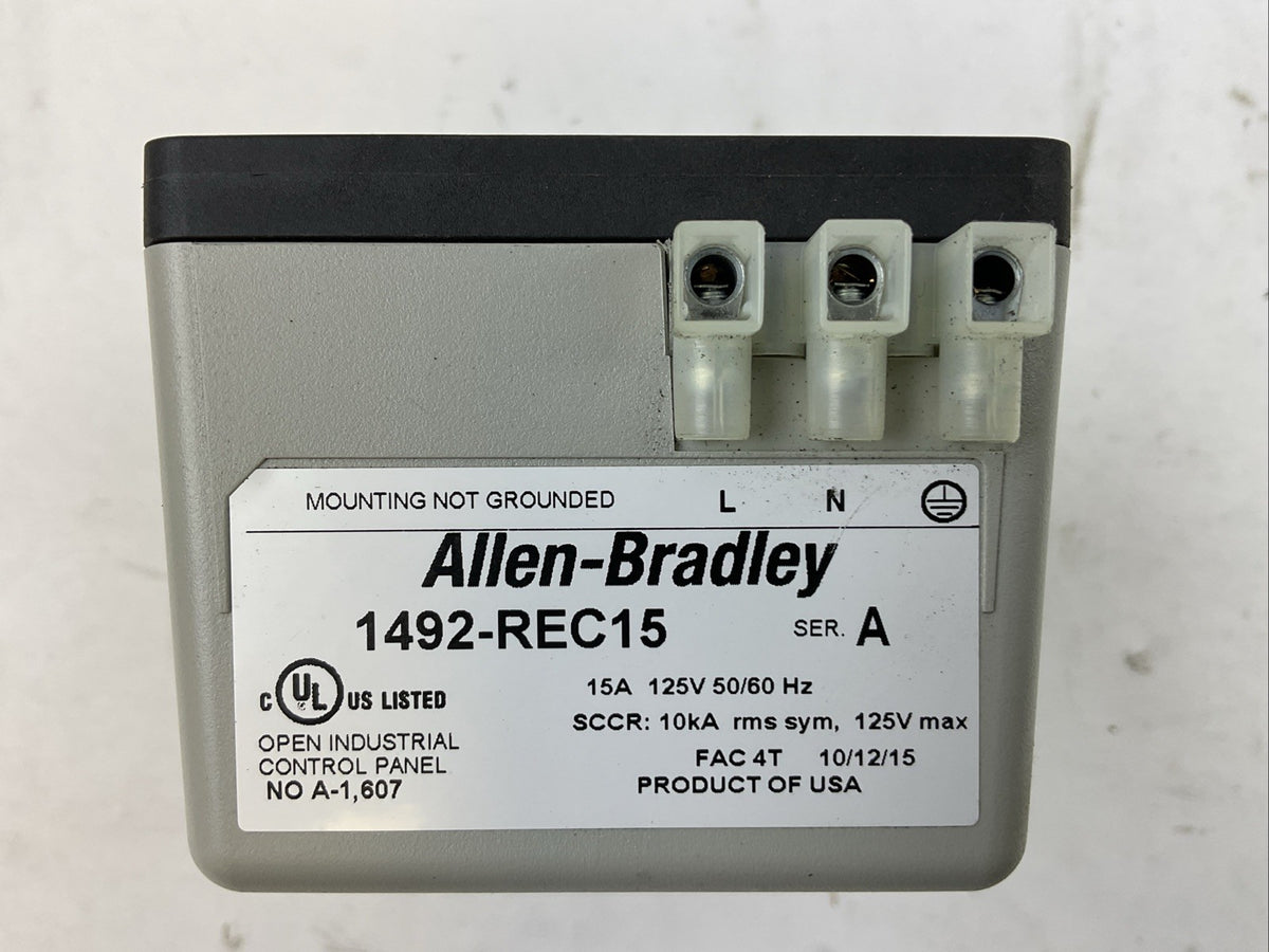 ALLEN BRADLEY 1492-REC15 SER A 15A 125V 50/60HZ DUPLEX RECEPTACLE DIN MOUNT