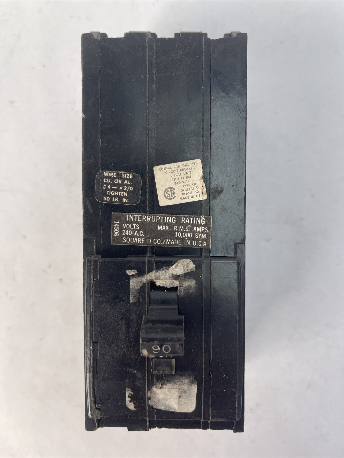 SQUARE D Q1390 CIRCUIT BREAKER 90AMP 240VAC