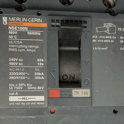 MERLIN GERIN NSE100N NENL34100 CIRCUIT BREAKER 100A 480V