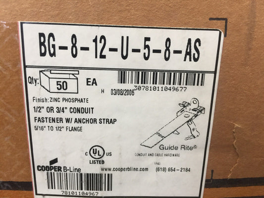 COOPER BG-8-12-U-5-8-AS 1/2" OR 3/4" CONDUIT FASTENER W/ANCHOR STRAP (BOX OF 50)