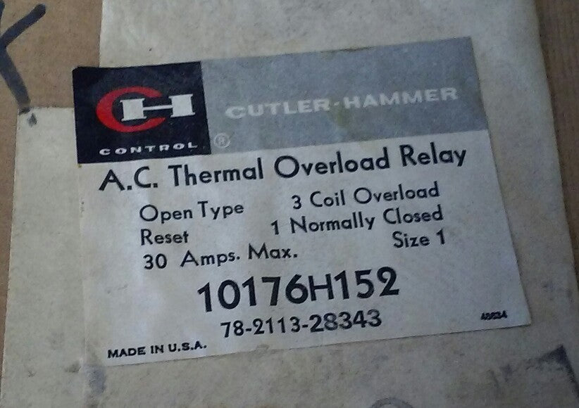 CUTLER HAMMER AC THERMAL OVERLOAD RELAY - 10176H152 - 600VAC MAX.