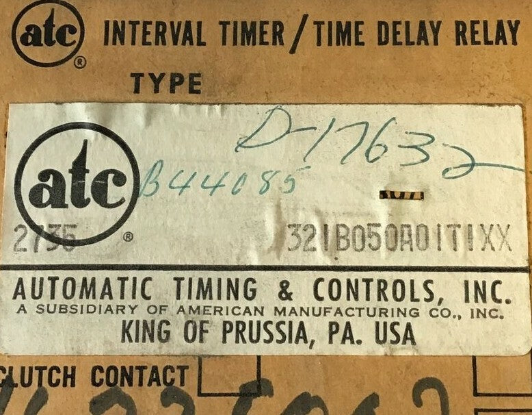 ATC 321B-050-A-01T1XX TIME DELAY RELAY 115VOLT 60CYC TYPE 321
