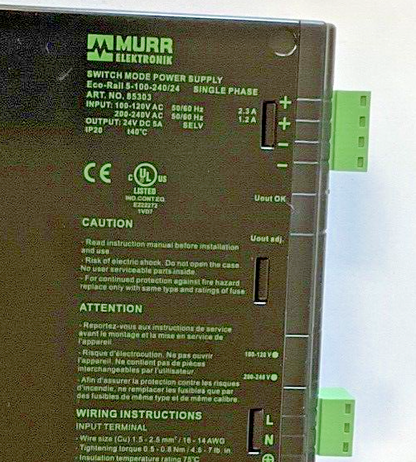 MURR ELEKTRONIK ECO-RAIL 5-100-240-24 SINGLE PHASE SWITCH MODE POWER SUPPLY 240V