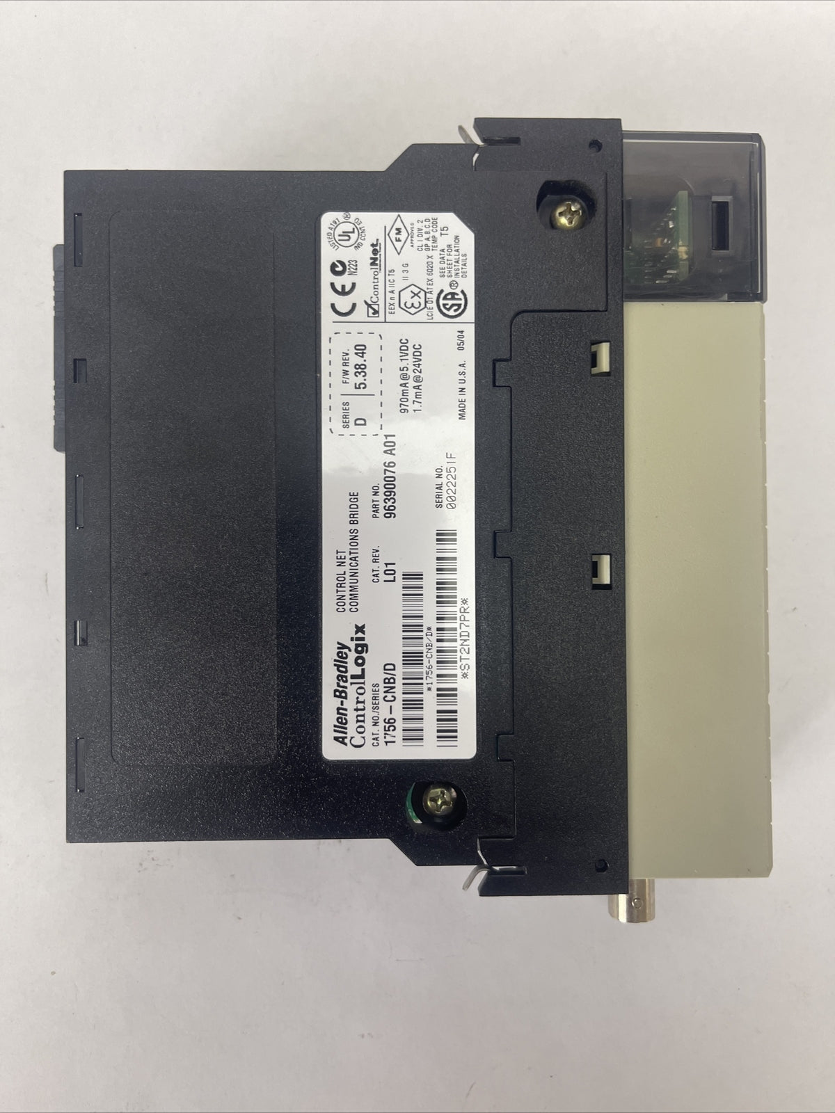 ALLEN BRADLEY 1756-CNB SER D F/W REV 5.38.40 CAT REV L01 CONTROL NET COMMUNICATI