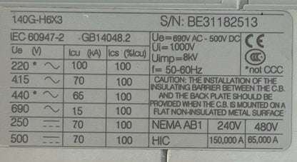 ALLEN BRADLEY 140G-H6C3-C60-FB SER A CIRCUIT BREAKER 240/480/600VAC 3P 140G-H6