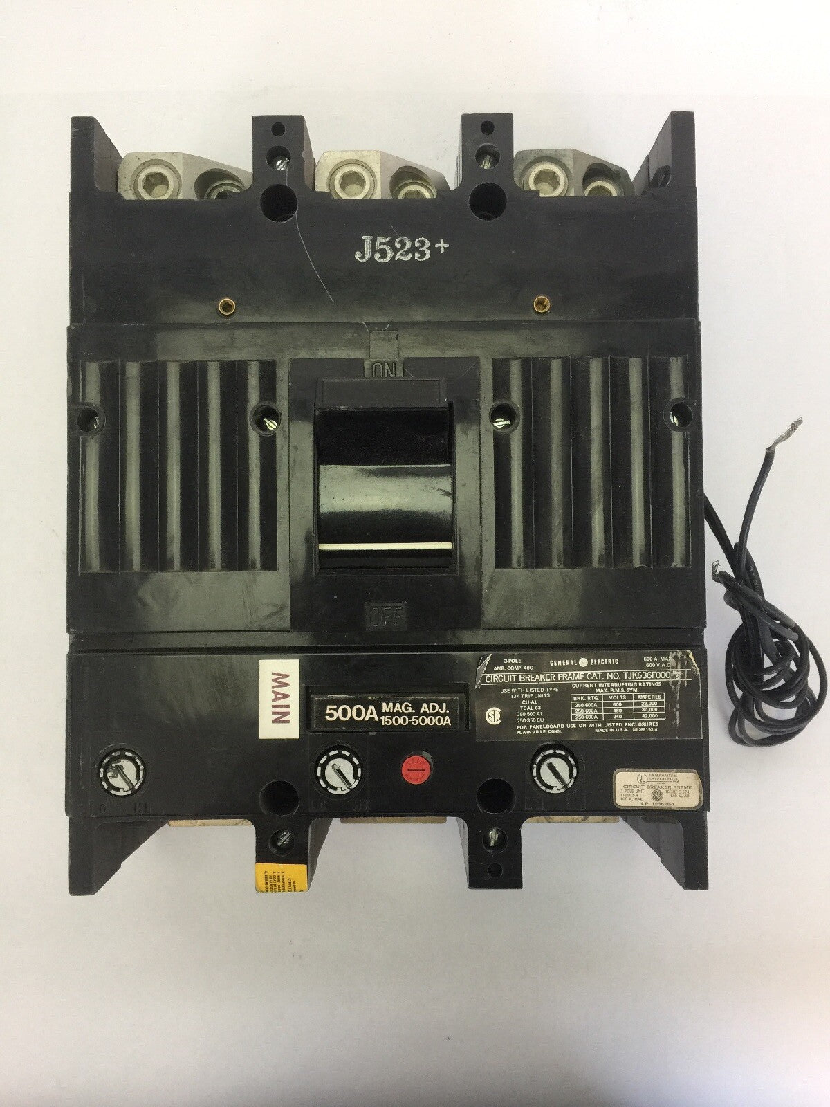 GE TJK636F000 MOD 5 CIRCUIT BREAKER 600VAC 600A 3 POLE 500A MAG ADJ 1500-5000A