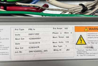 EATON PRL1a CIRCUIT BREAKER PANELBOARD 100A MAIN CIRCUIT BREAKER (42)20A CIRCUIT