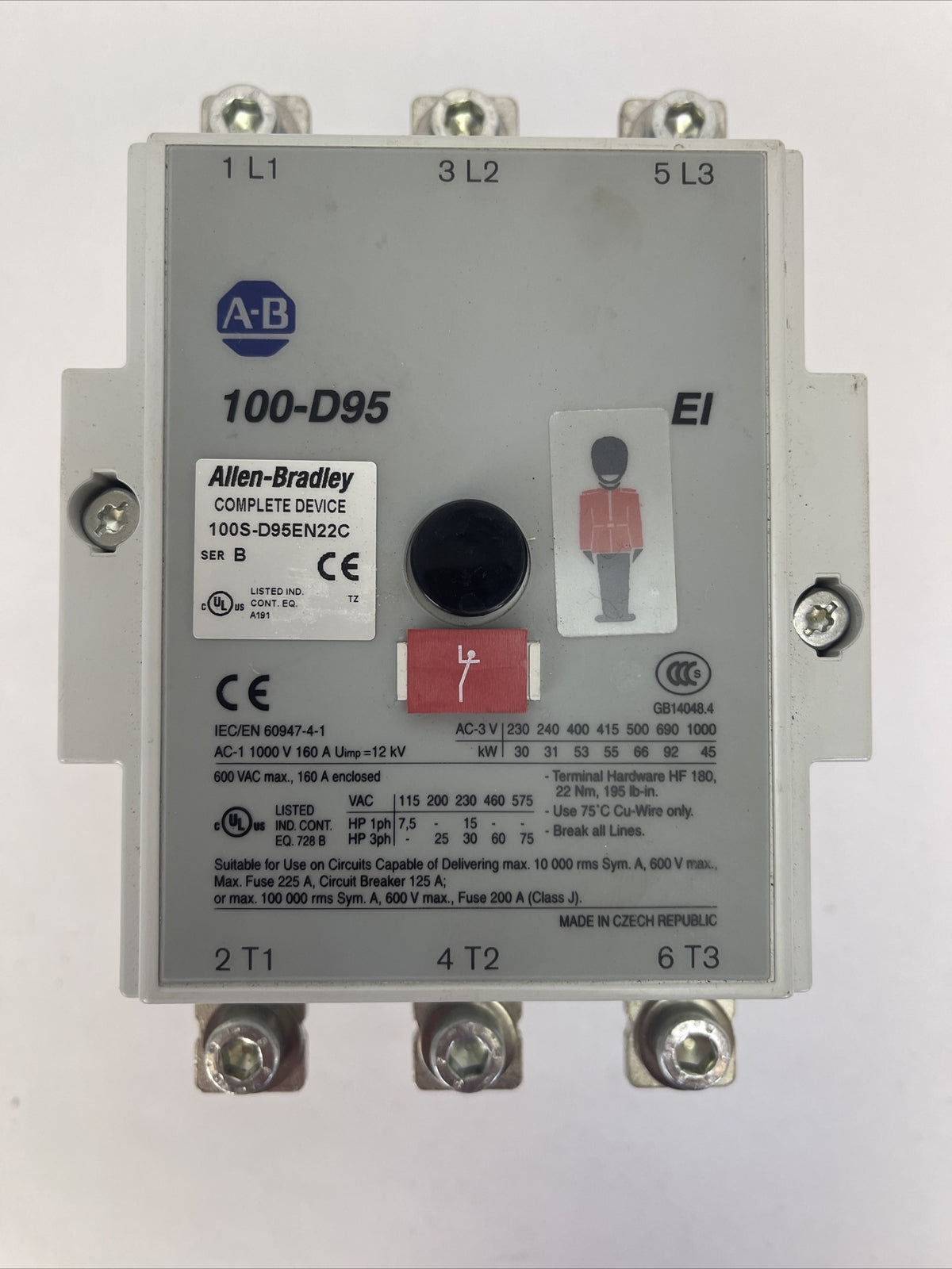ALLEN BRADLEY 100S-D95EN22C CONTACTOR 600VAC 160A 75HP SER B 100-DFSV 500