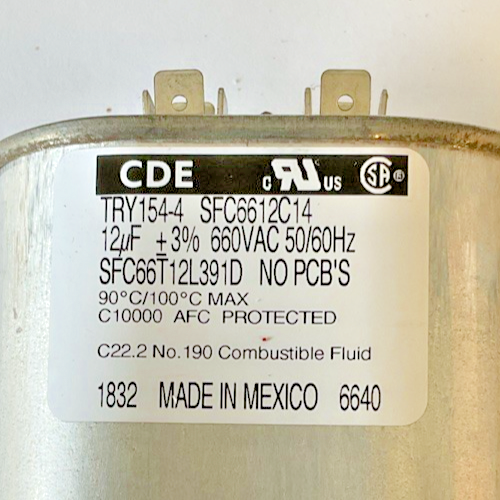 CDE SFC6612C14 CAPACITOR 660VAC 12UF 50/60HZ SCF66T12L391D
