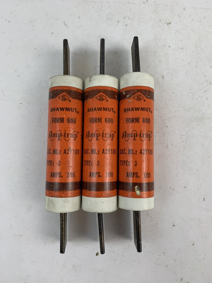 GOULD Shawmut Amp-trap Form 600 Type 3 A2Y100 100A 250V Fuse CHASE "Lot of 3"