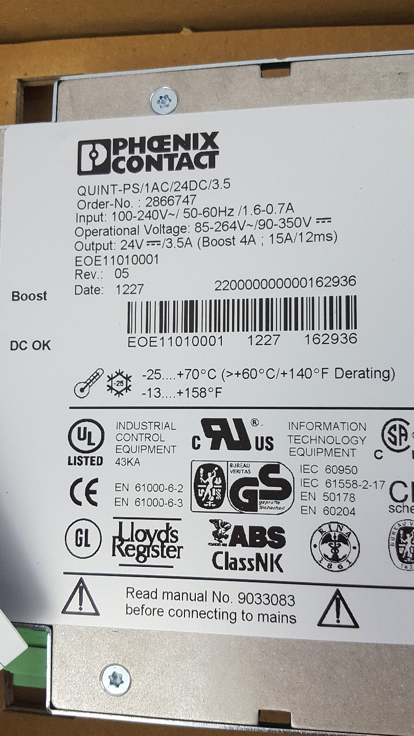 Phoenix Contact Quint-PS 1AC 24DC 3.5 Power Supply : NEW