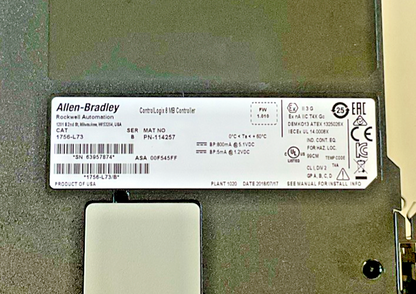 ALLEN BRADLEY 1756-L73 CONTROLLOGIX 8MB CONTROLLER SER.B FW:1.010