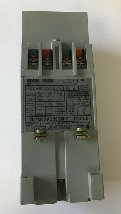 ALLEN BRADLEY 700-RTC33S050U1 SER A FIXED TIME DEL. SOLID STATE TIMER 120VDC/120