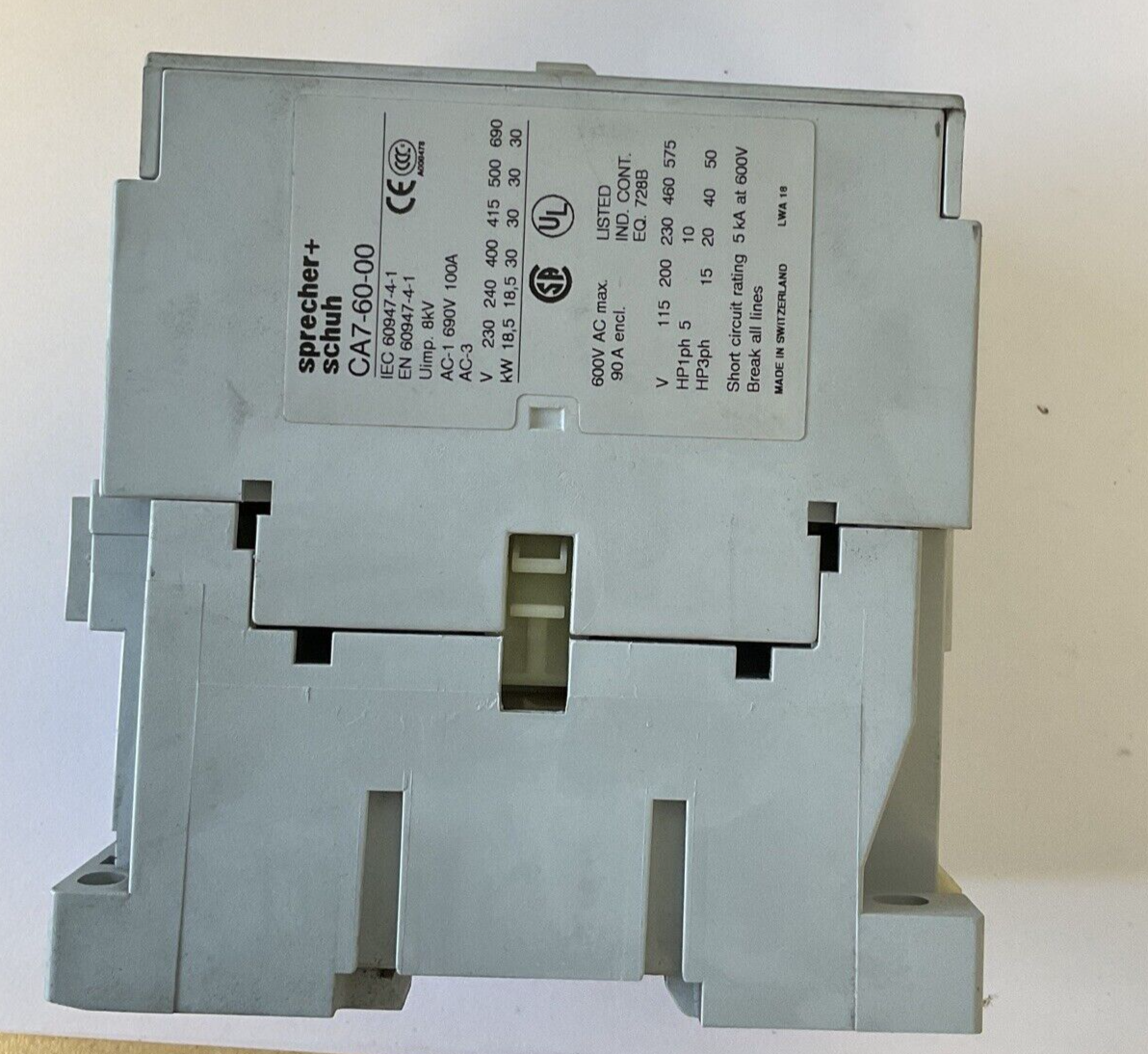 SPRECHER+SCHUH CA7-60-00 CONTACTOR 600VAC 100A