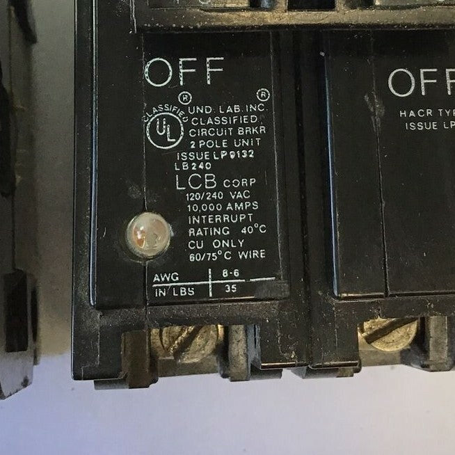 LCB CORP.  LB240 CIRCUIT BREAKER 120/240VAC  ***LOTOF2***