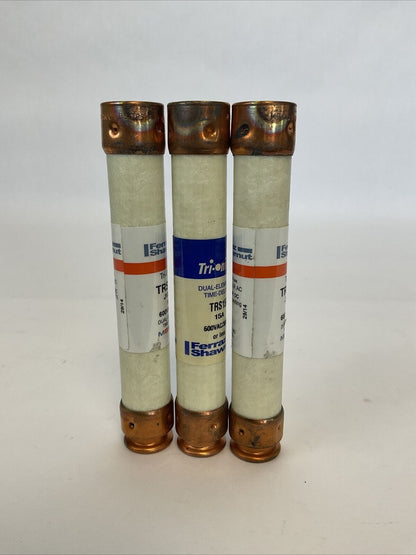 FERRAZ SHAWMUT TRS15R 15A 600VAC 300VDC TRI-ONIC FUSE DUAL ELEMENT (LOT OF 3)
