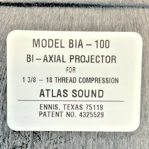 ATLAS BIA-100 AXIAL PROJECTOR HORN SPEAKER