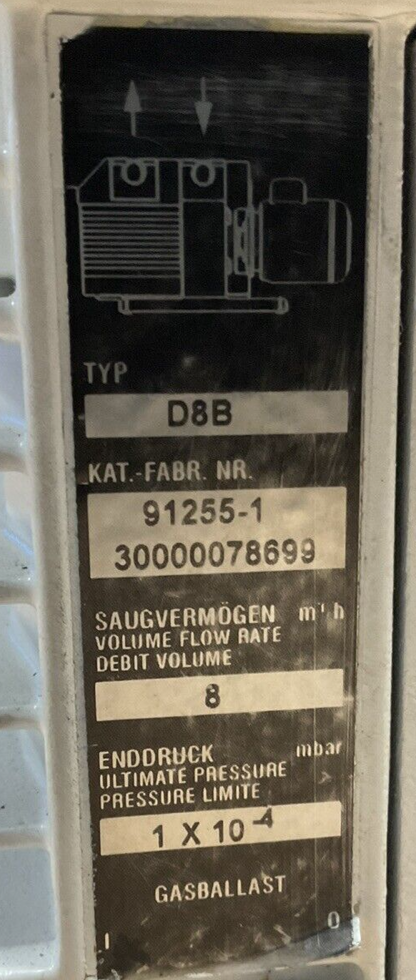 MOTOR VACUUM PUMP TRIVAC D8B 91255-1 MARATHON BQH 56B17F5558D P 3/4HP 1725RPM