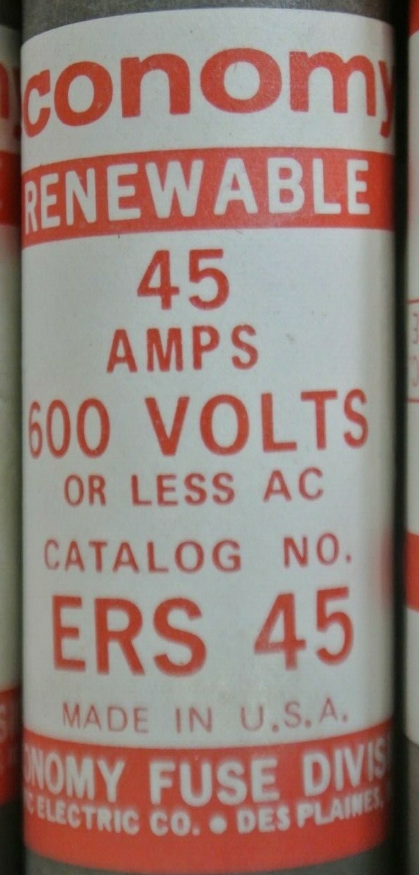 ECONOMY / FEDERAL PACIFIC ERS45 RENEWABLE FUSE / 45A / 600V / NEW SURPLUS
