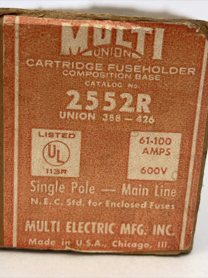 MULTI UNION 2552R CARTRIDGE FUSE HOLDER 61-100AMPS 600V SINGLE POLE MAIN LINE