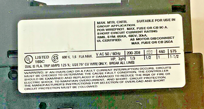 SIEMENS 3RV1421-1AA10 MOTOR CONTROL 3RV1901-1E 33A 480V***LOTOF2***