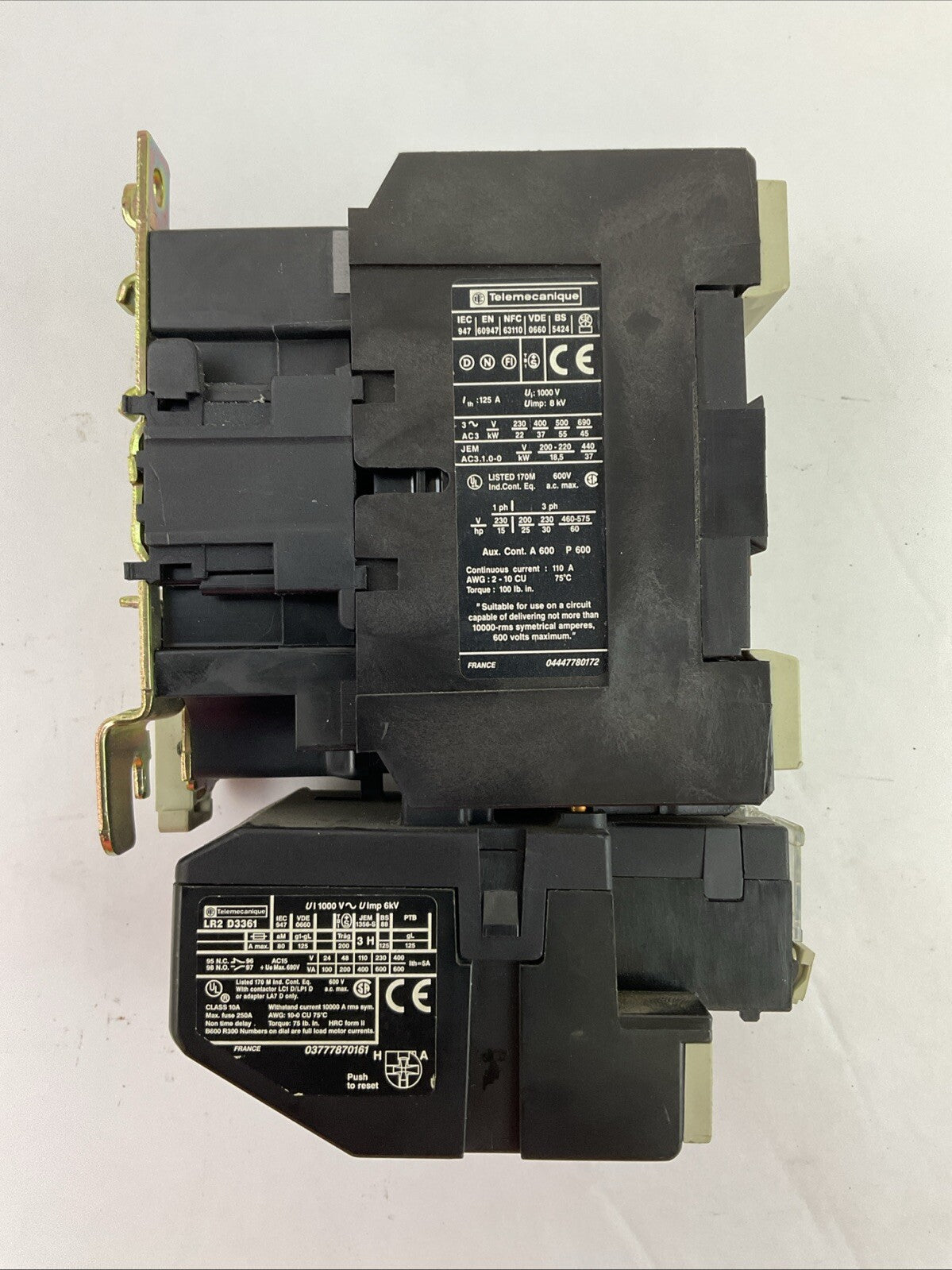 TELEMECHANIQUE STARTER (LC1 D80 11 CONTACTOR 600VAC COIL 120V+LR2 D3361 55-70A)