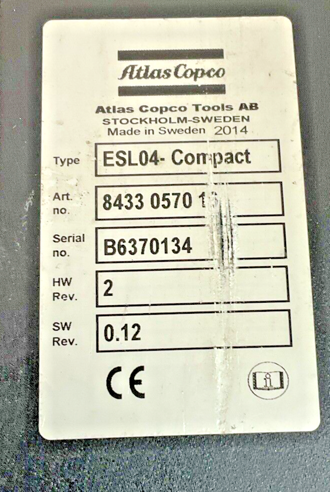 ATLAS COPCO ESL04-COMPACT STACK LIGHT ASSEMBLY W/O KEY HW REV.2 SW REV 0.12